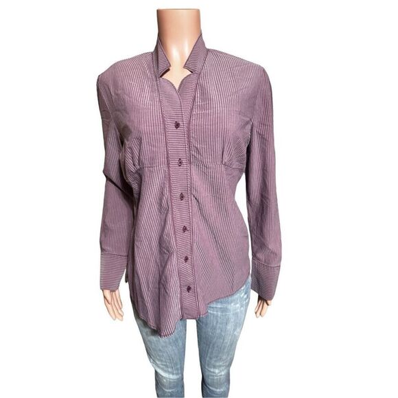 Pulp womens long sleeve Merlot mandarin button front ribbed shirt tail M - Picture 2 of 6